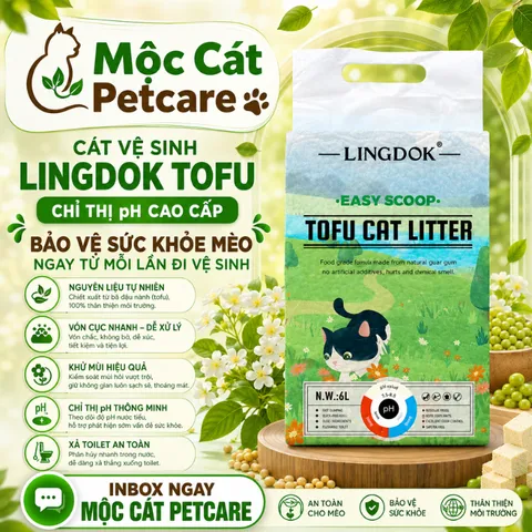 Cát Vệ Sinh Mèo Lingdok Tofu Chỉ Thị pH 6L Cao Cấp- Theo Dõi Sức Khỏe Mèo–Vón Cục Nhanh-Khử Mùi Tốt-Ít Bụi