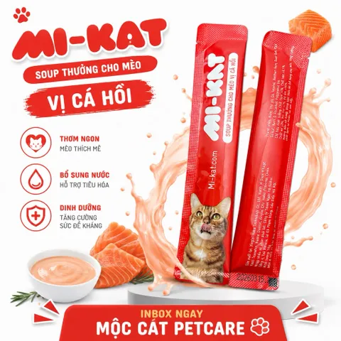 <500 Thanh>Soup Thưởng Mi-Kat Vị Cá Hồi Thơm Ngon - Phù Hợp Cho Mèo Kén Ăn- An Toàn - Việt Nam