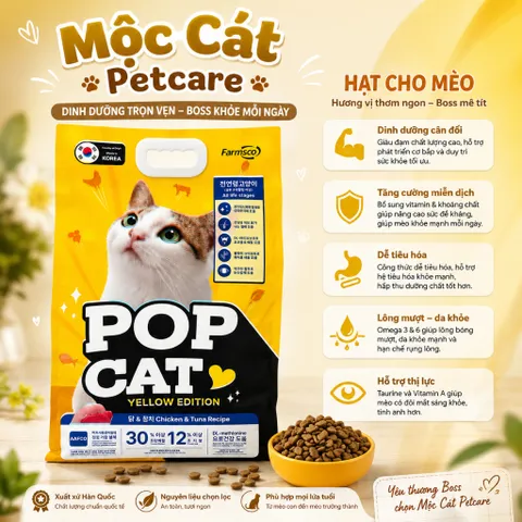 🇰🇷THỨC ĂN HẠT CHO MÈO POP CAT YELLOW EDITION 5KG – CHICKEN & TUNA🇰🇷