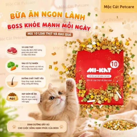 Hạt SIÊU TOPPING 1KG/TÚI Cho Mèo Mi-Kat 10 VIỆT NAM- -Chất Lượng Cao -DINH DƯỠN- AN TOÀN - VIỆT NAM