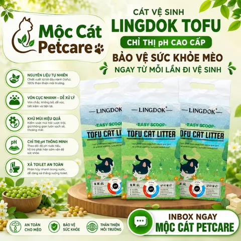 <COMBO 3 TÚI> Cát Vệ Sinh Mèo Lingdok Tofu Chỉ Thị pH 6L Cao Cấp- Theo Dõi Sức Khỏe Mèo–Vón Cục Nhanh-Khử Mùi Tốt-Ít Bụi
