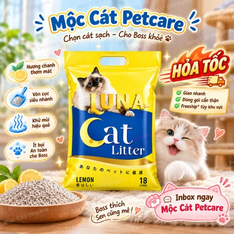 <COMBO 3 TÚI 18L>Cát Vệ Sinh Mèo LUNA 54L 🌿Cao Cấp- Vón Nhanh – Khử Mùi Mạnh – Ít Bụi – Tiết Kiệm- An Toàn
