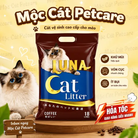 <COMBO 3 TÚI 18L>Cát Vệ Sinh Mèo LUNA 54L 🌿Cao Cấp- Vón Nhanh – Khử Mùi Mạnh – Ít Bụi – Tiết Kiệm- An Toàn