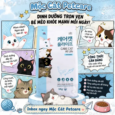Hạt Mèo Care Cat 1KG –Hàn Quốc – Dinh Dưỡng Toàn Diện Cho Mèo- Hỗ Trợ Tiêu Hóa, Da & Lông Khỏe