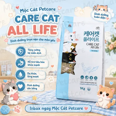 Hạt Mèo Care Cat 1KG –Hàn Quốc – Dinh Dưỡng Toàn Diện Cho Mèo- Hỗ Trợ Tiêu Hóa, Da & Lông Khỏe
