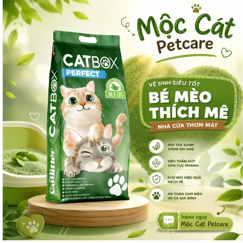 CÁT MÈO CATBOX PERFECT 26L – BENTONITE TRẮNG CAO CẤP - KHỬ MÙI MẠNH - ÍT BỤI - VÓN TỐT