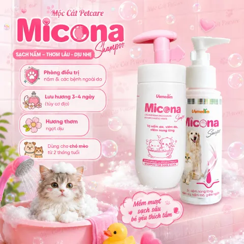 MICONA SHAMPOO 120ML – SỮA TẮM HỖ TRỢ PHÒNG&ĐIỀU TRỊ BỆNH DA,GIẢM RỤNG LÔNG,KHỬ MÙI,DƯỠNG LÔNG MƯỢT CHO CHÓ & MÈO