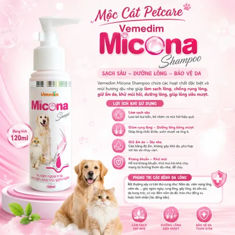MICONA SHAMPOO 120ML – SỮA TẮM HỖ TRỢ PHÒNG&ĐIỀU TRỊ BỆNH DA,GIẢM RỤNG LÔNG,KHỬ MÙI,DƯỠNG LÔNG MƯỢT CHO CHÓ & MÈO
