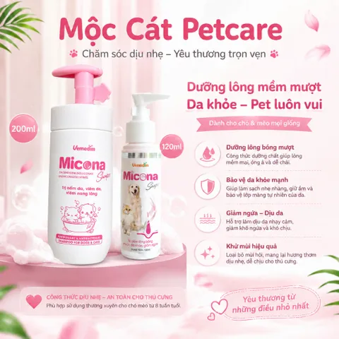 MICONA SHAMPOO 120ML – SỮA TẮM HỖ TRỢ PHÒNG&ĐIỀU TRỊ BỆNH DA,GIẢM RỤNG LÔNG,KHỬ MÙI,DƯỠNG LÔNG MƯỢT CHO CHÓ & MÈO