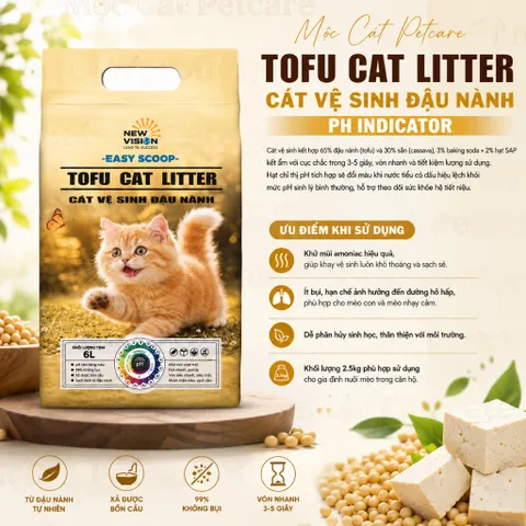 EASY SCOOP CÁT VỆ SINH ĐẬU NÀNH CHỈ THỊ pH 6L/TÚI Theo Dõi Sức Khỏe Mèo-Dòng Cát Cao Cấp-Không Bết Đáy-Vón Nhanh