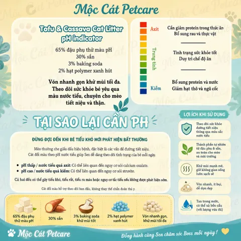 EASY SCOOP CÁT VỆ SINH ĐẬU NÀNH CHỈ THỊ pH 6L/TÚI Theo Dõi Sức Khỏe Mèo-Dòng Cát Cao Cấp-Không Bết Đáy-Vón Nhanh