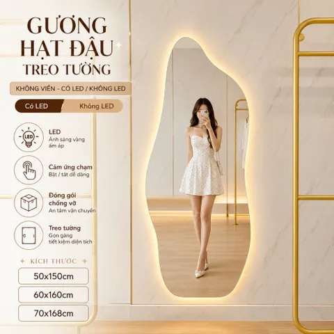 Gương hạt đậu không viền, gương soi toàn thân decor phòng ngủ shop quần áo 70x168cm