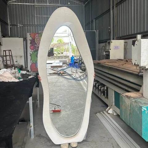 Gương soi toàn thân bọc nỉ dáng hạt đậu 170x70cm, gương đứng decor phòng ngủ phong cách Hàn Quốc