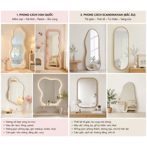 Gương trang điểm để bàn dáng mây kèm đế gỗ, gương makeup decor có LED/không LED, nhiều kích thước.