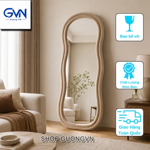Gương soi toàn thân dáng mây mềm bọc nỉ cao cấp, nỉ Hàn nhập khẩu, kích thước 70x170cm