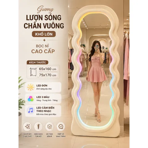 Gương Sóng Bọc Nỉ Soi Toàn Thân, Nỉ Lông Nhung Nhập Khẩu Cao Cấp Chân Vuông kt 75x170cm