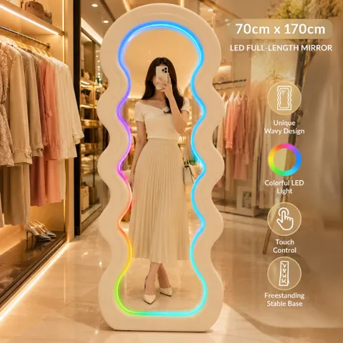 Gương soi toàn thân bọc nỉ lượn sóng phongcách Hàn Quốc, gương decor phòng ngủ/shop quần áo 170x70cm
