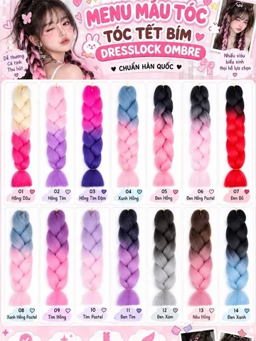Tóc Tết Bím Dresslock Ombre Nhiều Màu 50gr – Tóc Giả Bím Gắn Tóc Có Móc Treo, Tóc Tết Cosplay Đi Tiệc