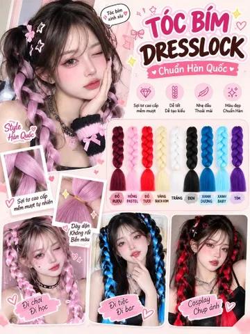 Tóc Bím Dresslock Tóc Giả Thắt Trực Tiếp Vào Tóc Nhiều Màu Cosplay Đi Tiệc