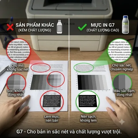 Mực đổ G7 Đa Năng dùng cho 12A/ 35A/ 78A/ 83A/ 337A/ 127/ 49A/ 05A/ 80A/ 26A/ 55A/ 16A/ 319/ 719/ 53A đậm đẹp, ít thải