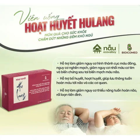 Hoạt Huyết Dưỡng Não Hulang Bidicomed - Hỗ trợ giảm đau đầu, hoa mắt, chóng mặt, mất ngủ, suy giảm trí nhớ - Hộp 30 viên