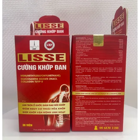 Cường khớp đan Lisse, hộp 30 viên, Hỗ trợ giảm nguy cơ thoái hoá khớp, giảm đau mỏi khớp.