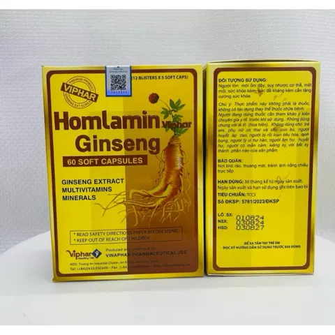 Viên bổ tổng hợp Homlamin Ginseng, hộp 60 viên, tăng cường sức đề kháng, vinaphar 1