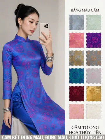 [Áo dài họ Huỳnh] VẢI GẤM TƠ HOA THỦY TIÊN [HÀNG ĐỘC QUYỀN] - vải may áo dài khổ 1.6 mét