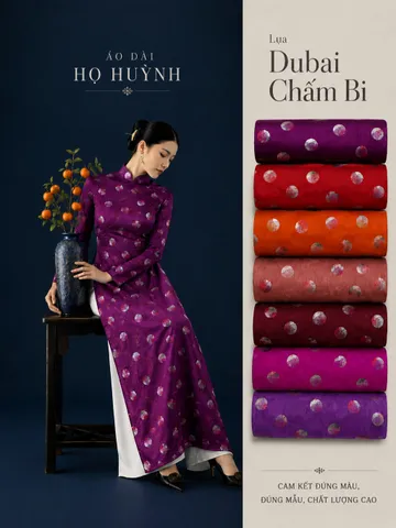 Áo dài họ Huỳnh [Lụa Dubai Chấm Bi]- TONE NHÃ NHẶN - vải may áo dài khổ 1.5m