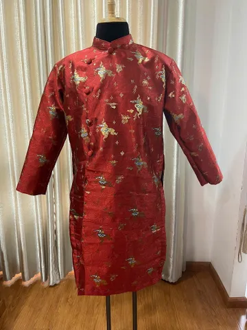 [Áo dài họ Huỳnh] Áo dài gấm Vân Nhũ - áo dài nam may sẵn