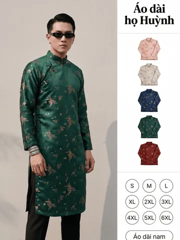 [Áo dài họ Huỳnh] Áo dài gấm Vân Nhũ - áo dài nam may sẵn