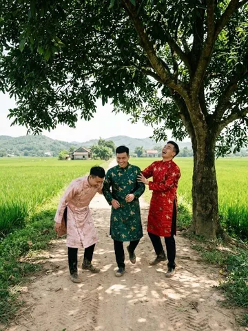 [Áo dài họ Huỳnh] Áo dài gấm Vân Nhũ - áo dài nam may sẵn