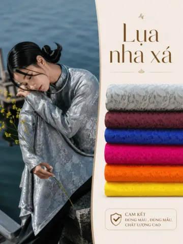 Áo dài họ Huỳnh [Lụa nha xá] [tone truyền thống] [vải may áo dài khổ 9 tấc] [Họa tiết lông công]