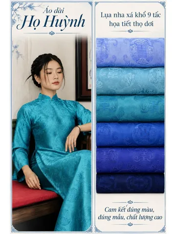 Áo dài họ Huỳnh [Lụa nha xá] [version Quý Phái] [vải may áo dài khổ 9 tấc] [Họa tiết Thọ Dơi]