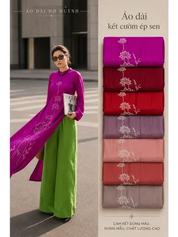 Áo dài họ Huỳnh [Áo dài kết cườm] vải may áo dài khổ 1.5m [TONE SANG TRỌNG]