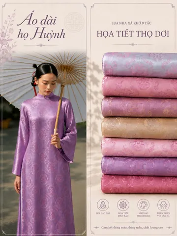 Áo dài họ Huỳnh [Lụa nha xá] [version Thướt Tha] [vải may áo dài khổ 9 tấc] [Họa tiết Thọ Dơi]