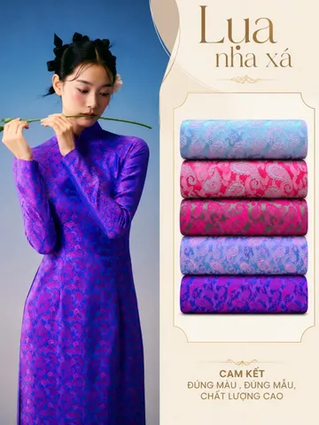 Áo dài họ Huỳnh [Lụa nha xá] [tone sang trọng] [vải may áo dài khổ 9 tấc] [Họa tiết lông công]