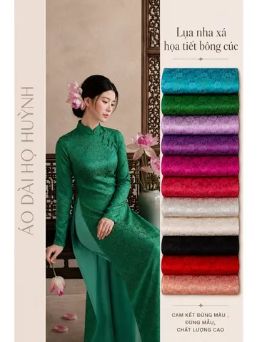 Áo dài họ Huỳnh [Lụa nha xá] [Họa tiết bông cúc] [vải may áo dài khổ 9 tấc]