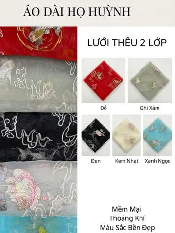 [Áo dài họ Huỳnh] Vôn lưới thêu cá chép - [Xả Kho]  Vải may áo dài