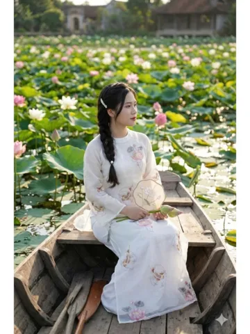 [Áo dài họ Huỳnh] Áo Dài nữ thêu cá chép_ áo dài nữ may sẵn 2 lớp - chất liệu lưới thêu