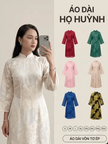 [Áo dài họ Huỳnh]  Bộ Áo Dài Hoa Mảnh truyền thống- may sẵn 2 lớp