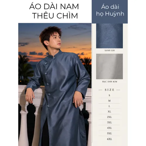 [Áo dài họ Huỳnh] Áo dài nam thêu chìm_áo dài nam may sẵn