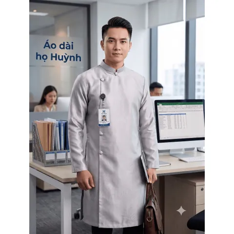 [Áo dài họ Huỳnh] Áo dài nam thêu chìm_áo dài nam may sẵn