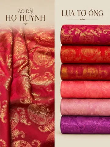Áo dài họ Huỳnh [Lụa tơ óng thọ dơi]-tone Quý Phái- vải may áo dài khổ 1.5m