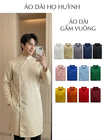 Áo dài họ Huỳnh [ÁO DÀI NAM MAY SẴN CAO CẤP] [chất liệu gấm cotton họa tiết vuông]