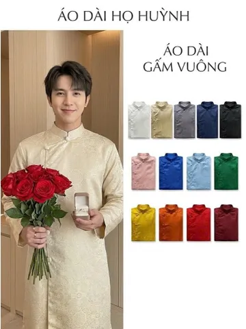 Áo dài họ Huỳnh [ÁO DÀI NAM MAY SẴN CAO CẤP] [chất liệu gấm cotton họa tiết vuông]