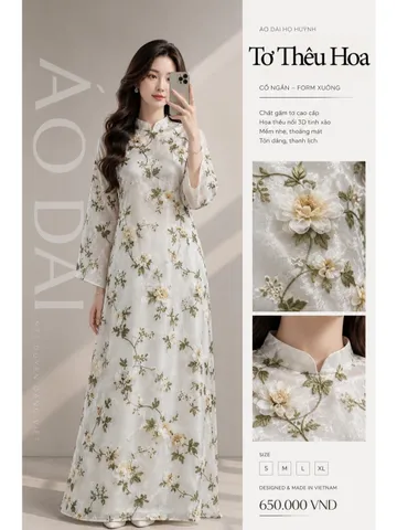 [Áo dài họ Huỳnh] Áo dài truyền thống nữ - tơ thêu hoa [Mẫu mới] - series Chớm Xuân