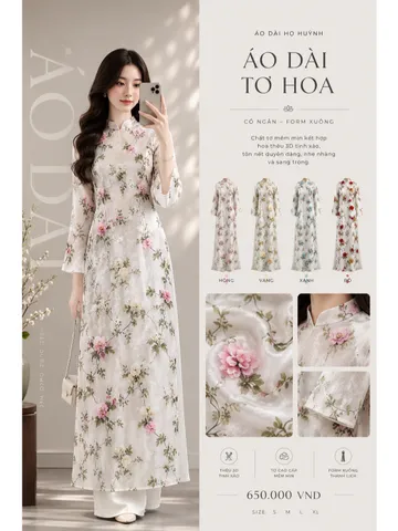 [Áo dài họ Huỳnh] Áo dài truyền thống nữ - tơ thêu hoa [Mẫu mới] - series Chớm Xuân