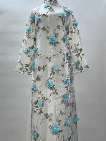 [Áo dài họ Huỳnh] Áo dài truyền thống nữ - tơ thêu hoa [Mẫu mới] - series Chớm Xuân