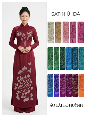 [Áo dài họ Huỳnh] Áo dài truyền thống nữ- Satin ủi đá [cam kết không rớt đá]_Vải may áo dài